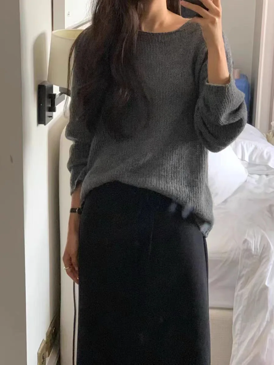 

Свободный женский круглый трикотаж Ne, мягкая и удобная верхняя одежда, повседневный однотонный шерстяной длинный свитер Sve Turtlene