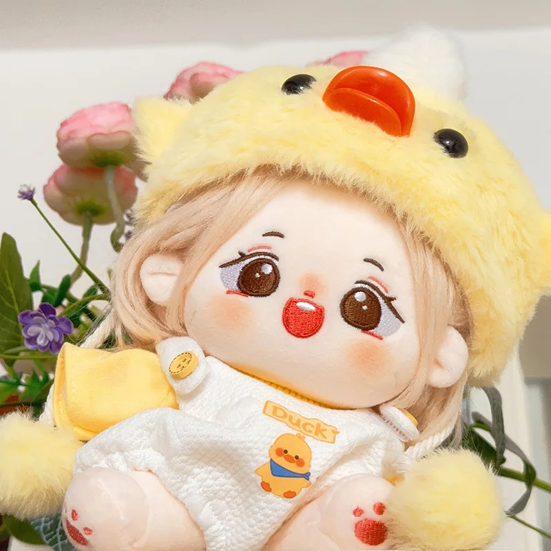 20cm Plush Toy Doll Clothes Cute Duckling Hat T-shirt Strap Pants Set Back to School Season Baby Daughter Birthday Gift