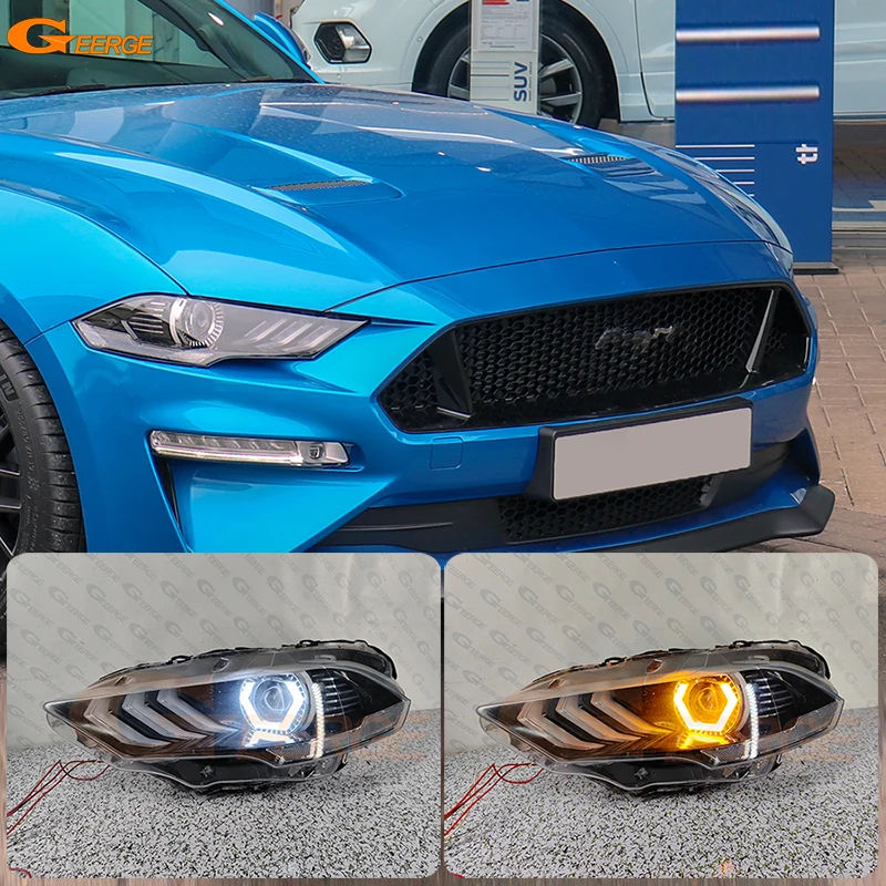 

For Ford Mustang 2018 2019 2020 2021 Ultra Bright Day Light Turn Signal Cotton Hex LED Angel Eyes Kit Halo Rings