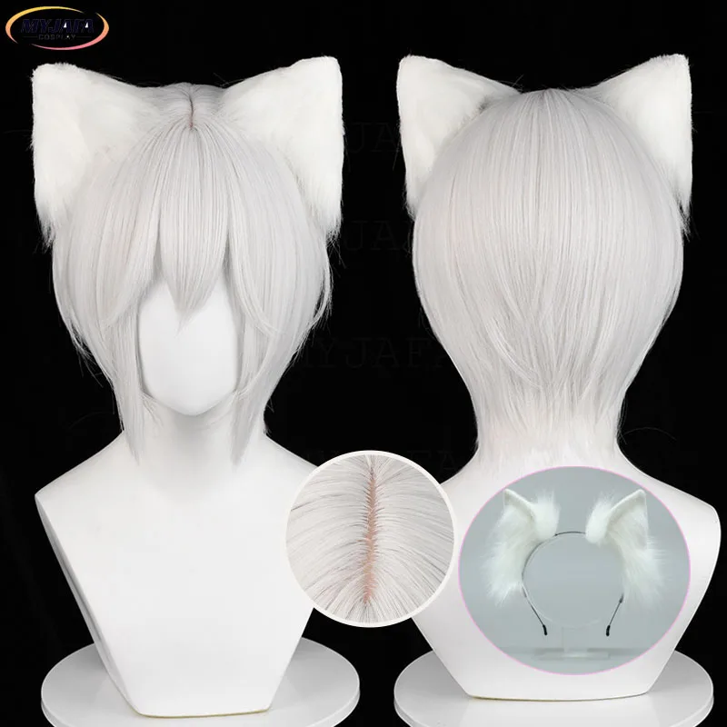 

Tomoe Cosplay Wig Anime Tomoe Short Silver White Heat Resistant Synthetic Hair Halloween Party Unisex Wigs + Wig Cap