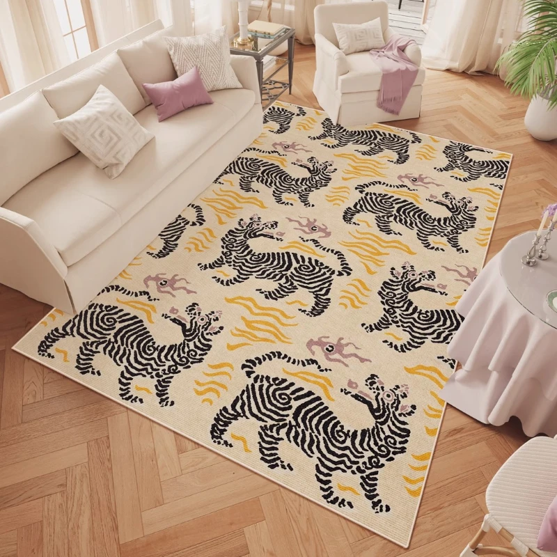 Abstract Tiger Living Room Large Area Carpet Retro Beige Bedroom Bedside Carpets Black Striped Minimalist Rug Easy Care Rugs 양탄자