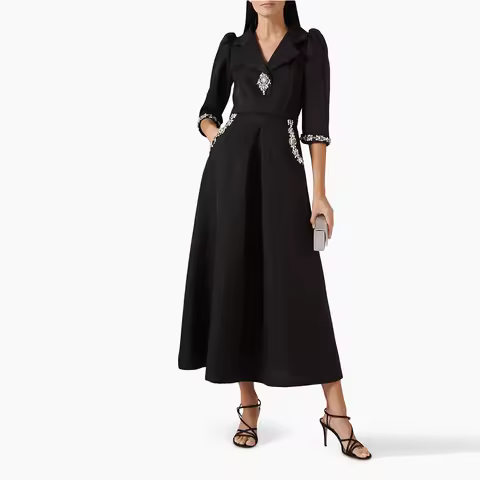 Custome Saudi Arab Evening Dress 3/4 Sleeves A Line Prom Gown Beading Wedding Party Dresses