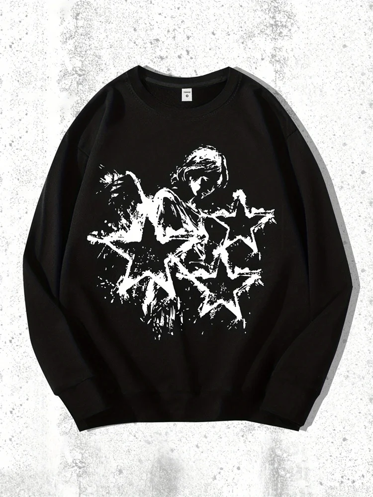 エンジェル五芒星メンズプリント春と秋の快適な通気性ラウンドネックプルオーバーカジュアルスウェットシャツM-5XL