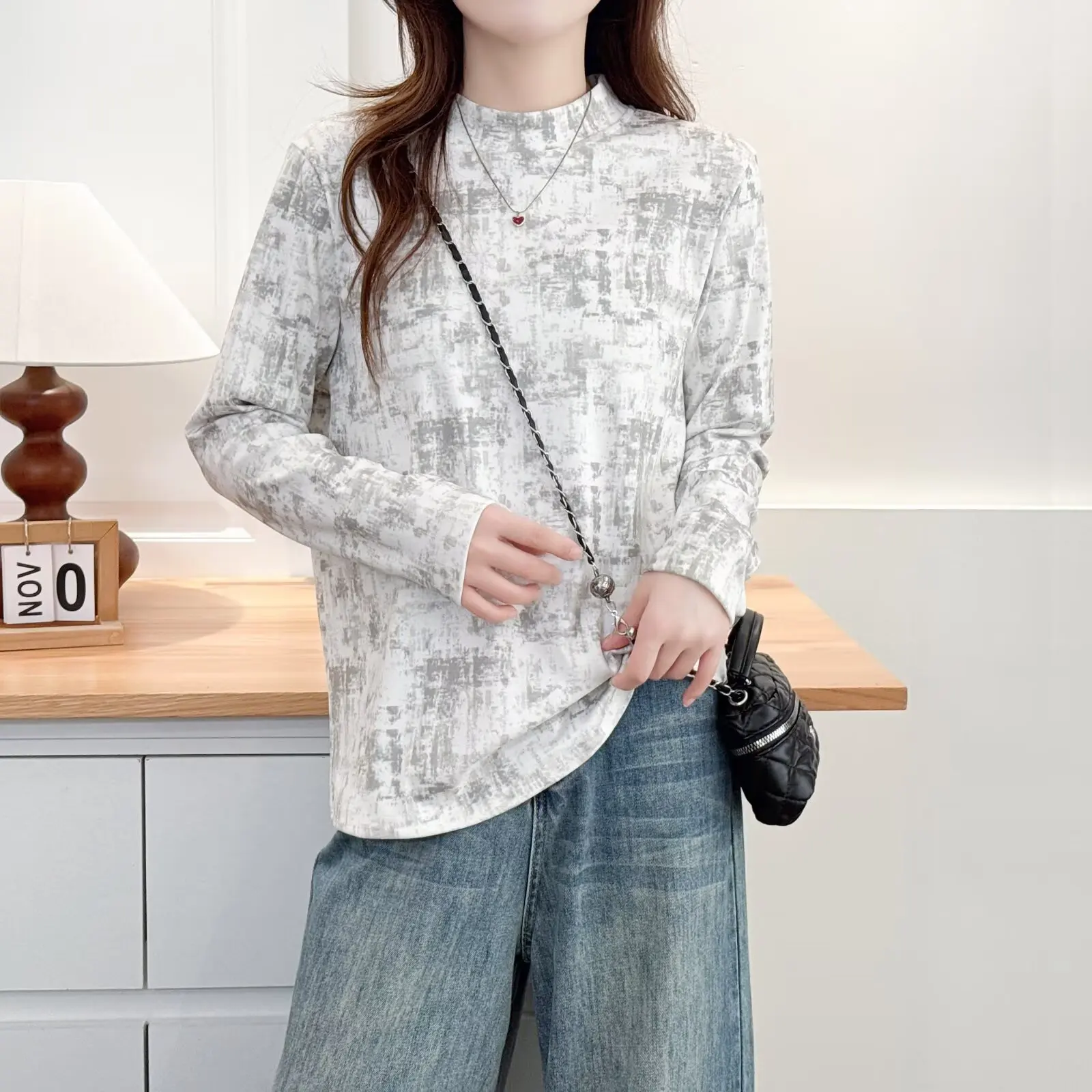 

XXXXL модная женская футболка больших размеров, новая осенняя стильная окрашенная в галстук с длинными рукавами, повседневный топ с внутренней стороны 642