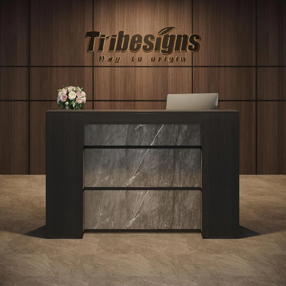 

Reception Desk with LED Lights, 63 Inches Front Counter Desk for Checkout, Lobby, Salon, Retail, Modern Large Counter Table for