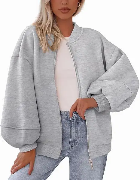 Autumn Winter Women Gray Jacket With Hood Long Sleeve Big Pocket Zipper Jacket Coat Woman Loose Casual Outerwear Coat Tops