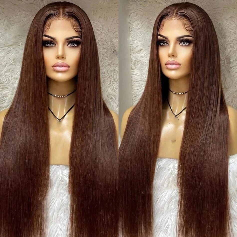 ZXBMALWIGS Synthetic 13X4  Dark Brown Straight Hair Lace Front Wigs for Women Glueless Cosplay Hair Heat Resistant Fiber