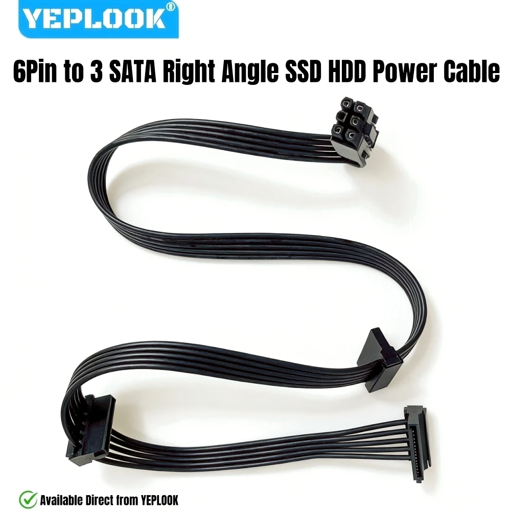 

6Pin to 3x SATA Right Angled, SSD HDD Power Cable for Corsair CX850M, CX750M, CX650M, CX600M, CX550M, CX500M, CX450M Modular PSU