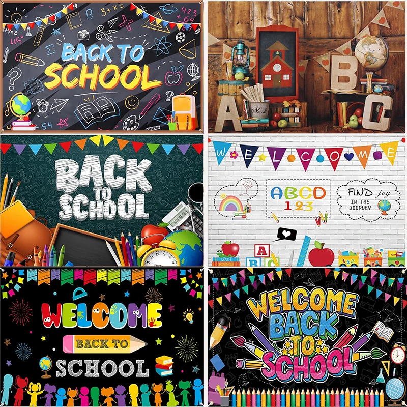 Kindergarten Classroom Backdrop ABC Vintage Wooden House Back School Backgrounds Photography Online Teaching First Day of School