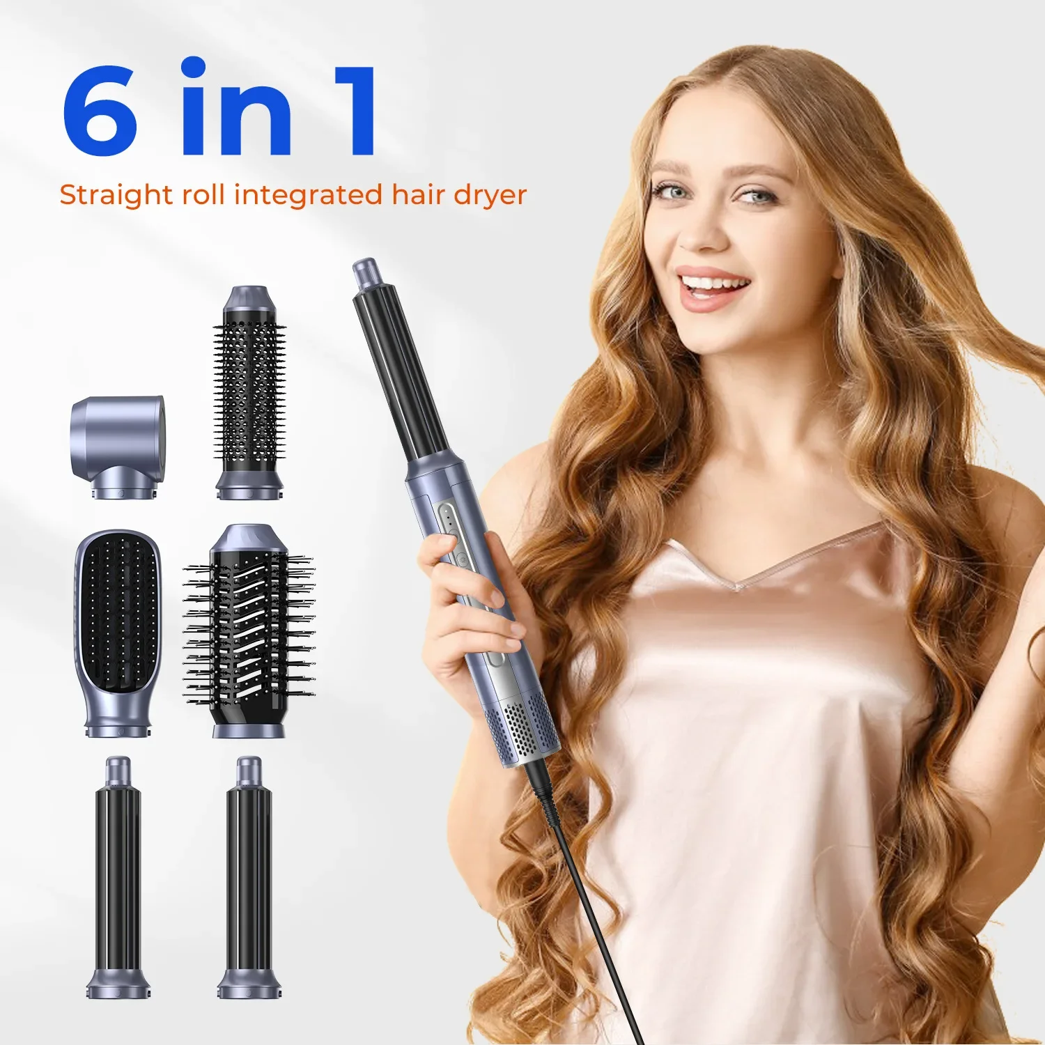 

6-in-1 High Speed Hot Air Comb Brushless Noise Reduction Curling Lron Hair Straightener Hair Dryer Negative Lon Hot Air Comb