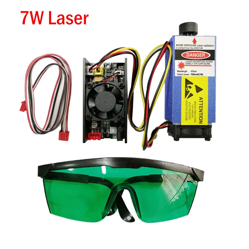 Módulo de cabezal láser CNC con gafas de seguridad para máquina de grabado, 1W, 1,6 W, 2,5 W, 3W, 5,5 W, 7W, 10W, 15W, 20W