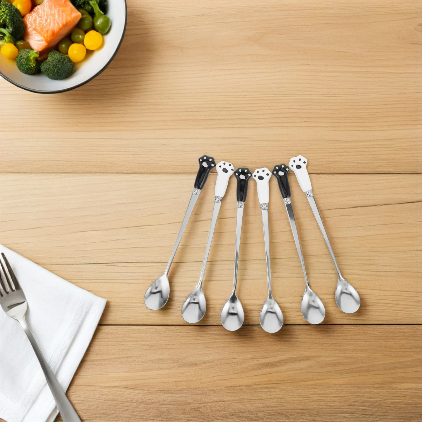 

6Pcs Coffee Stirrer Stainless Steel Ceramic Handle Long Handle Mixing Spoon for Tea Dessert Ice Cream Small Fruit Spoon