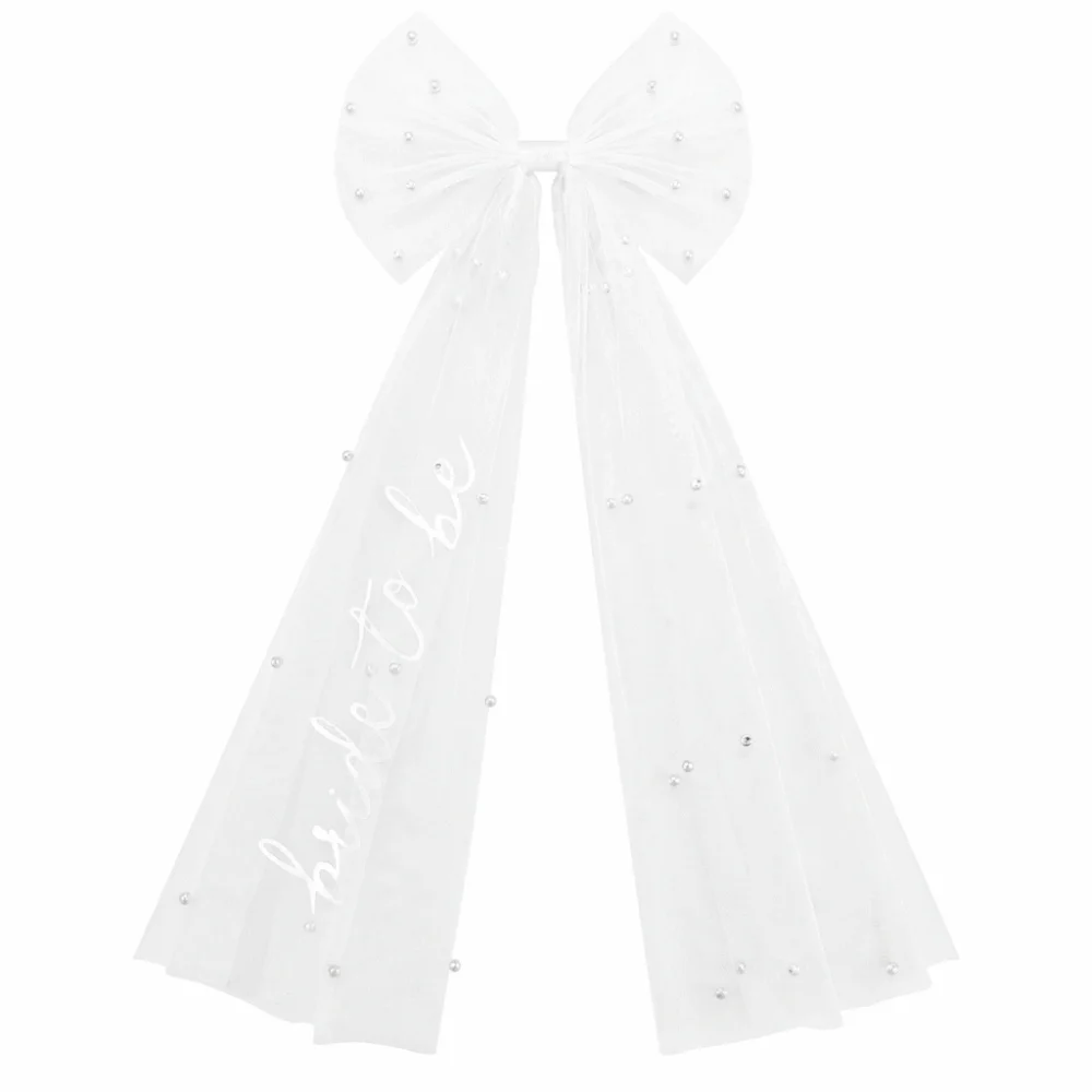 Clothes Match Tulle Bow Bridal Veil Elegant Pearl Ribbon Bride Bow Hair Veil Retro Vintage Wedding Headdress Romantic Occasion