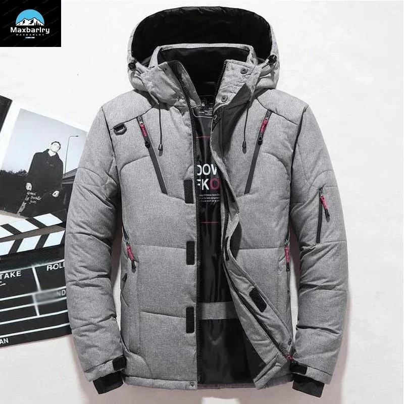 Chaqueta de plumón de pato blanco para hombre, Parkas de lujo con capucha, abrigo de nieve acolchado grueso y cálido para exteriores, ropa de talla