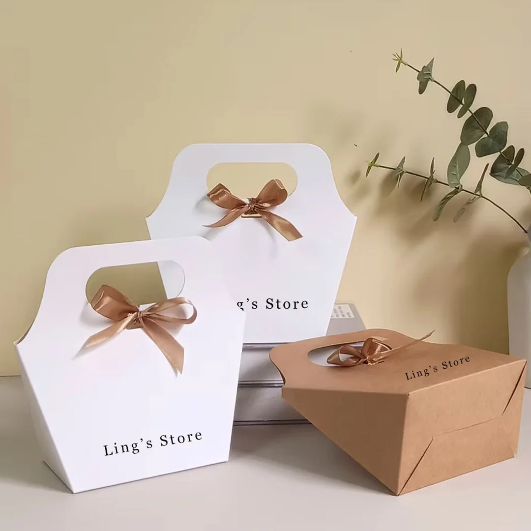 

20/50/100pcs Custom Logo 13x8x11cm Jewelry Folded Paper Handle Bag Cosmetics Perfume Earring Braclet Necklace Phone Stoarge