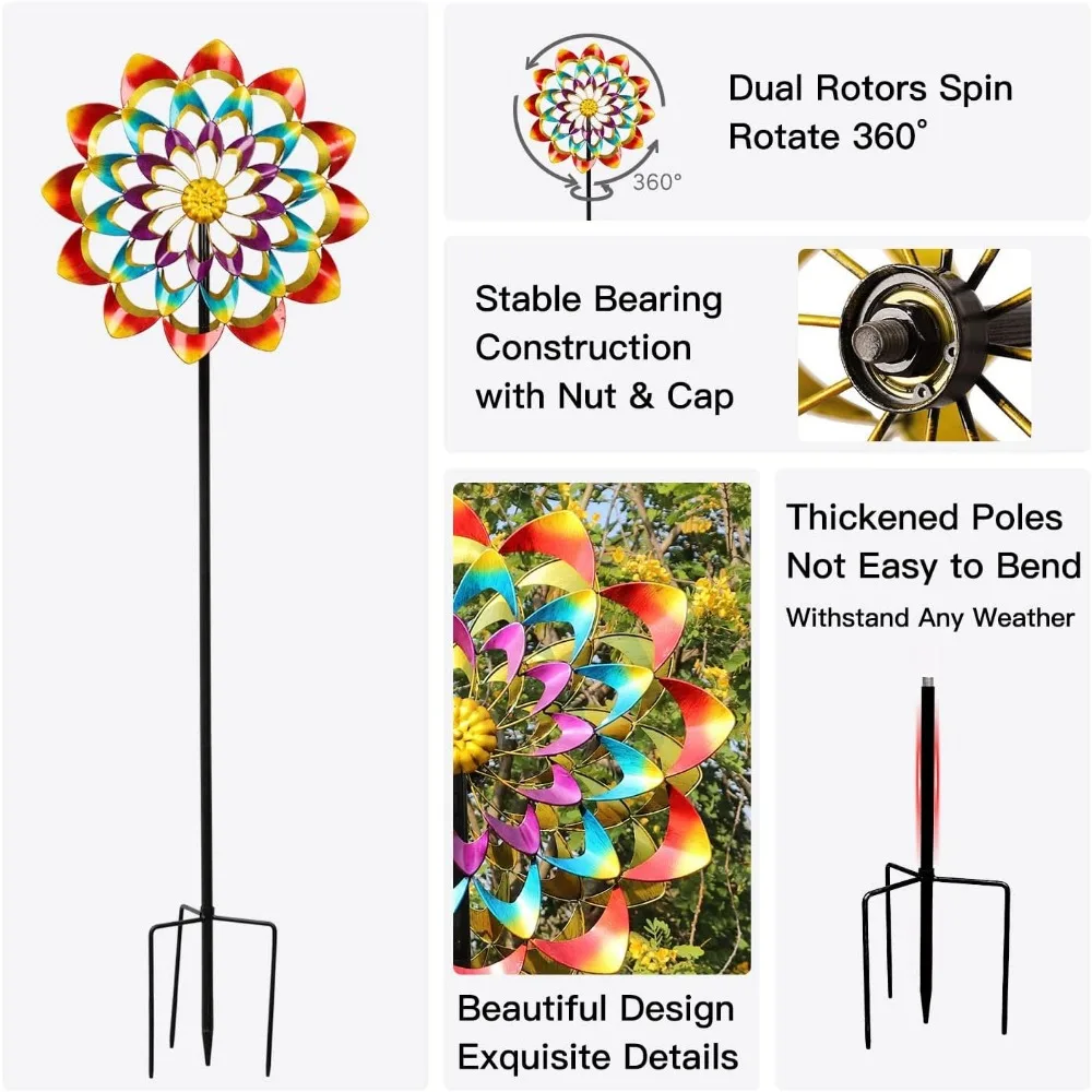 Imagem -03 - Quintal Jardim Vento Spinner com Estaca Floral Outdoor Metal Spinners Lawn Art Decor