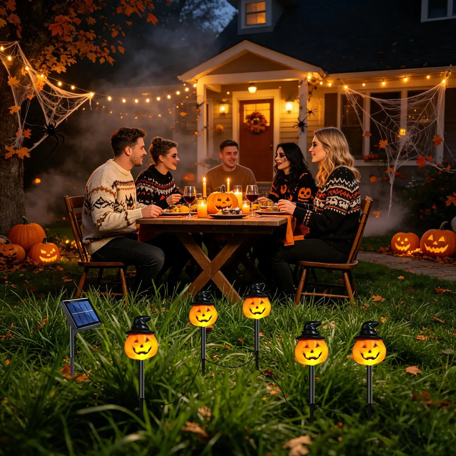 Solar Powered Halloween Stake Lights 5 Pieces Pumpkin Garden Decorations Solar Powered Path Light For Homeowners Gardeners