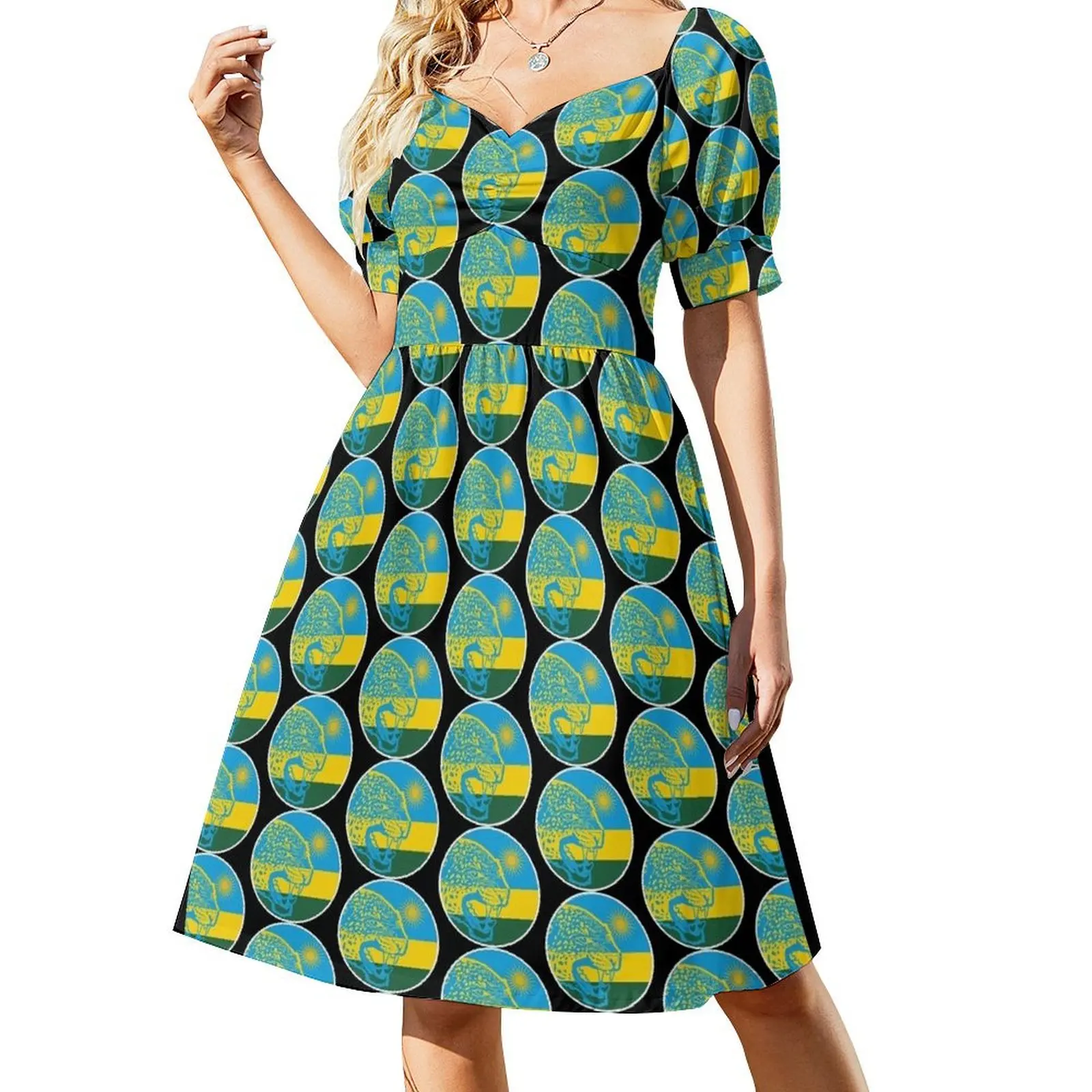 

Rwanda Leopard Rwandan National Animal Flag Short Sleeved Dress Summer women's clothing Dress for pregnant women Dress