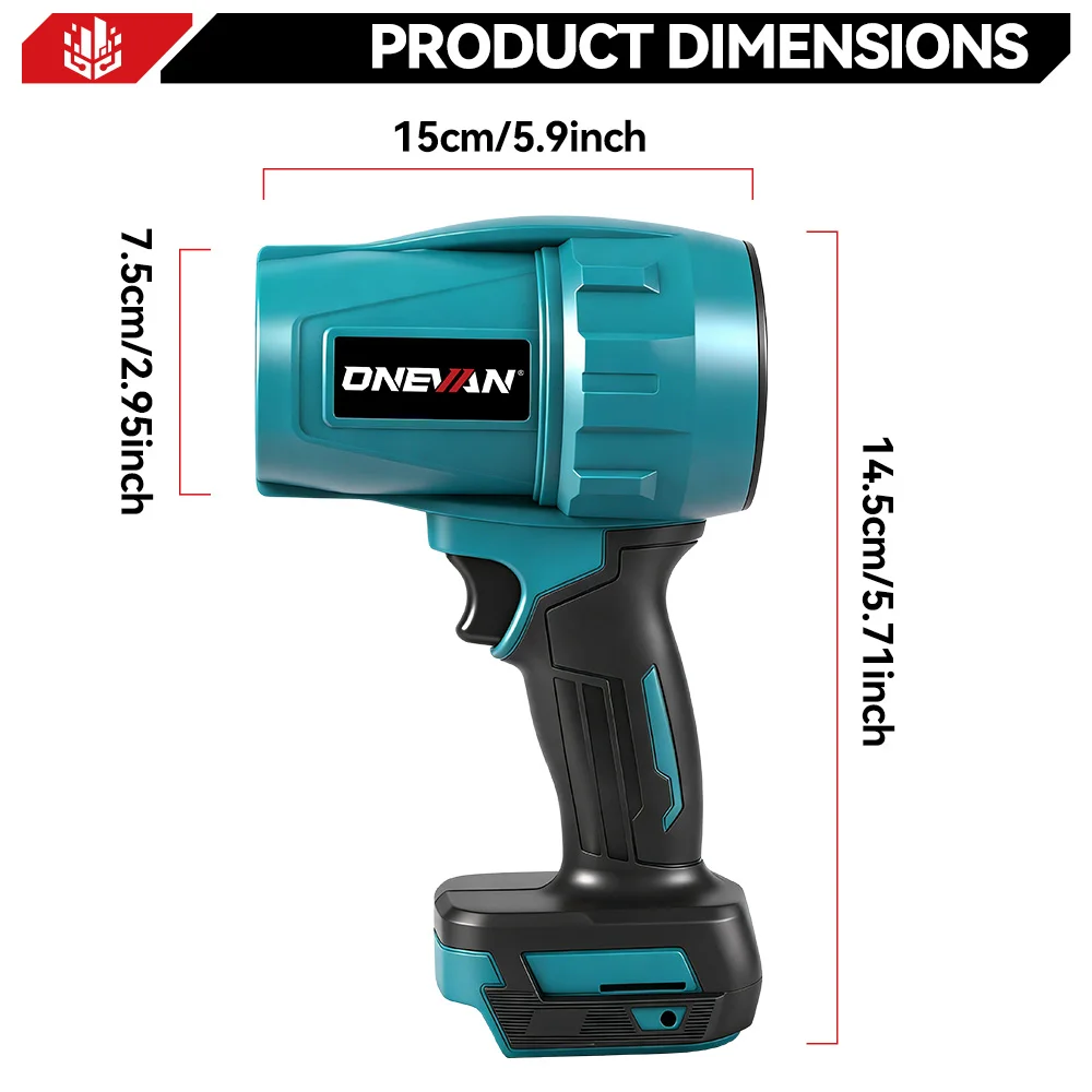 ONEVAN 350M/S Bürstenloser Elektrischer Turbo-Luftbläser Kabelloser Staubbläser Haushaltsreinigungsgerät für Makita 18V Akku – Detail 5