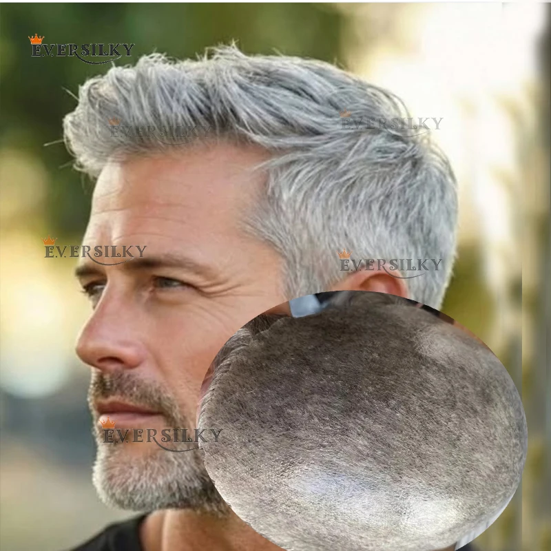 

Super Natural Hairline Brown 1B80 1B50 Gray 100% Human Hair Durable Microskin Injection HD Pu Men Toupee Undetectable Prosthesi