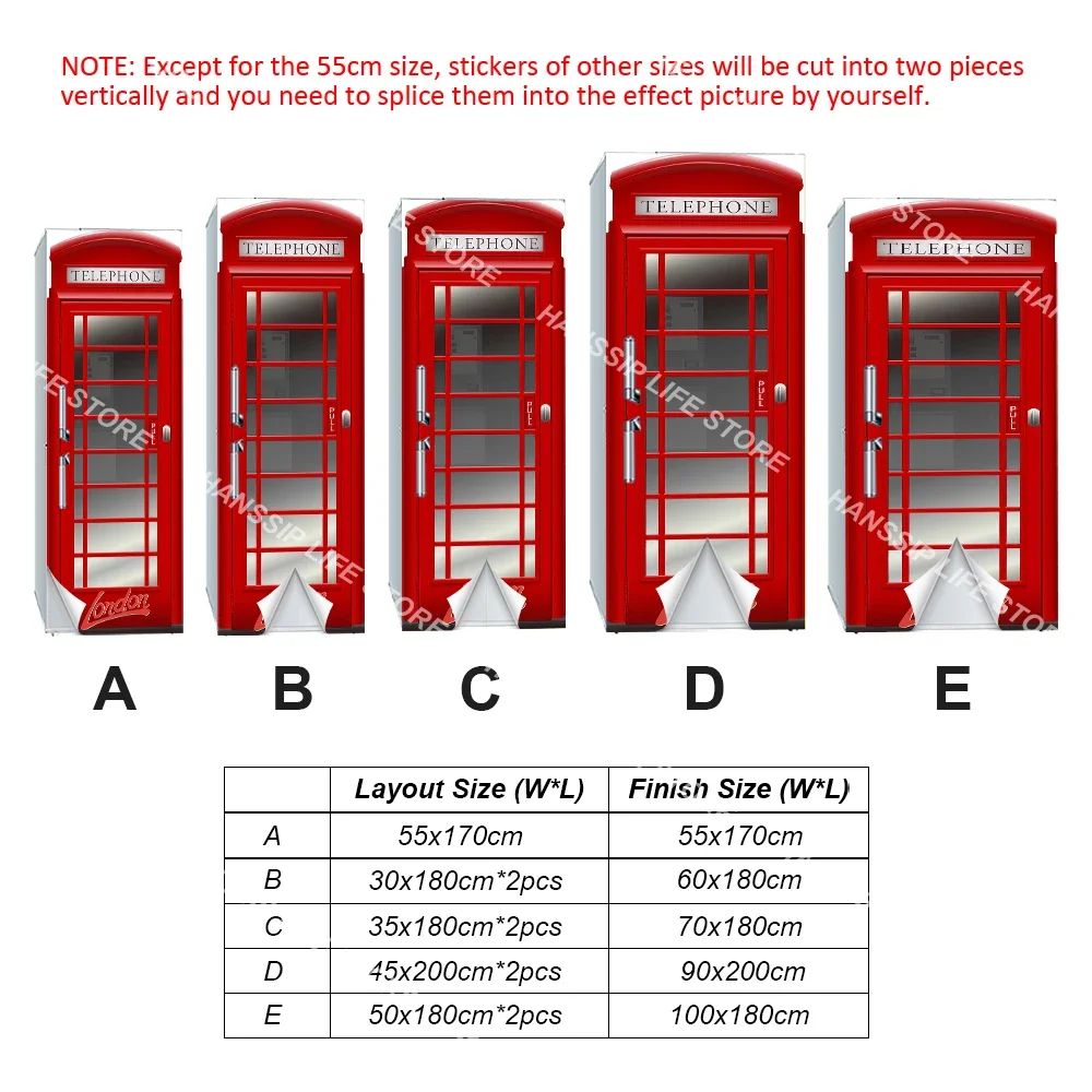 INS Style Telephone Booth Design Fridge Stickers Full Cover Vinyl Cartoon Popcorn Machine Display Refrigerator Sheet Art Poster