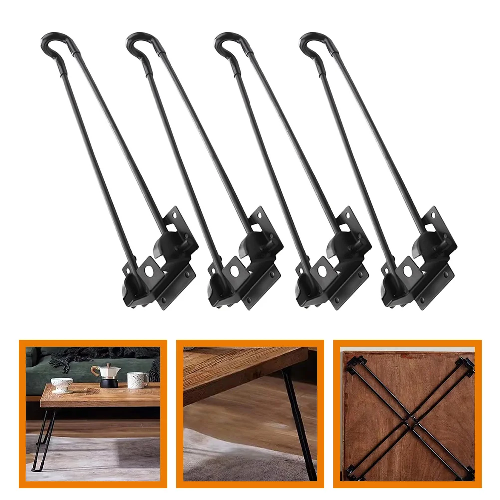 Patas de mesa plegables, escritorio plegable de Metal para café, horquilla redonda negra resistente, 4 Uds.