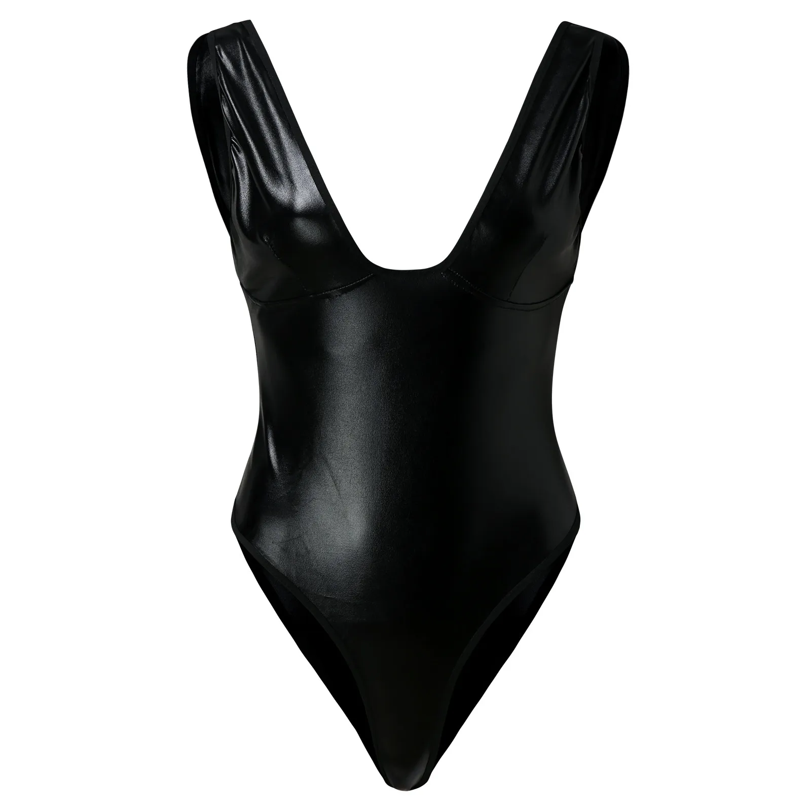 Latex Leather Sexy Lingerie V Neck Teddies Bodysuit Plus Size Women Hollow Out Underwear Porno Corsets Backless Erotic Costumes