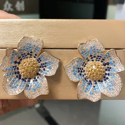 Bilincolor Fashion Crystal Clear Paving Setting Cubic Zirconia Big Flower Stud Earring for Women