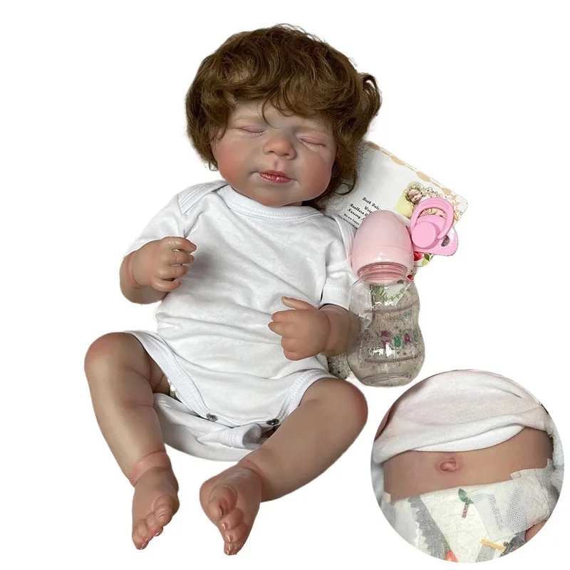 

Reborn Doll Like Real Baby Close Eyes 48cm Full Body Silicone Newborn Bebe Doll Hand Rooted Hair with Visible Veins Kid Toy Gift