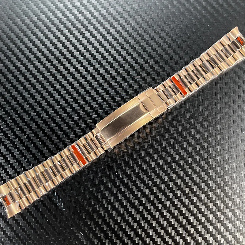 حزام ساعة بريزيدنت ذو نهاية منحنية 20 ملم من الفولاذ المقاوم للصدأ لساعة Seiko NH35 Datejust سوار الرئيس باللون الفضي والذهبي