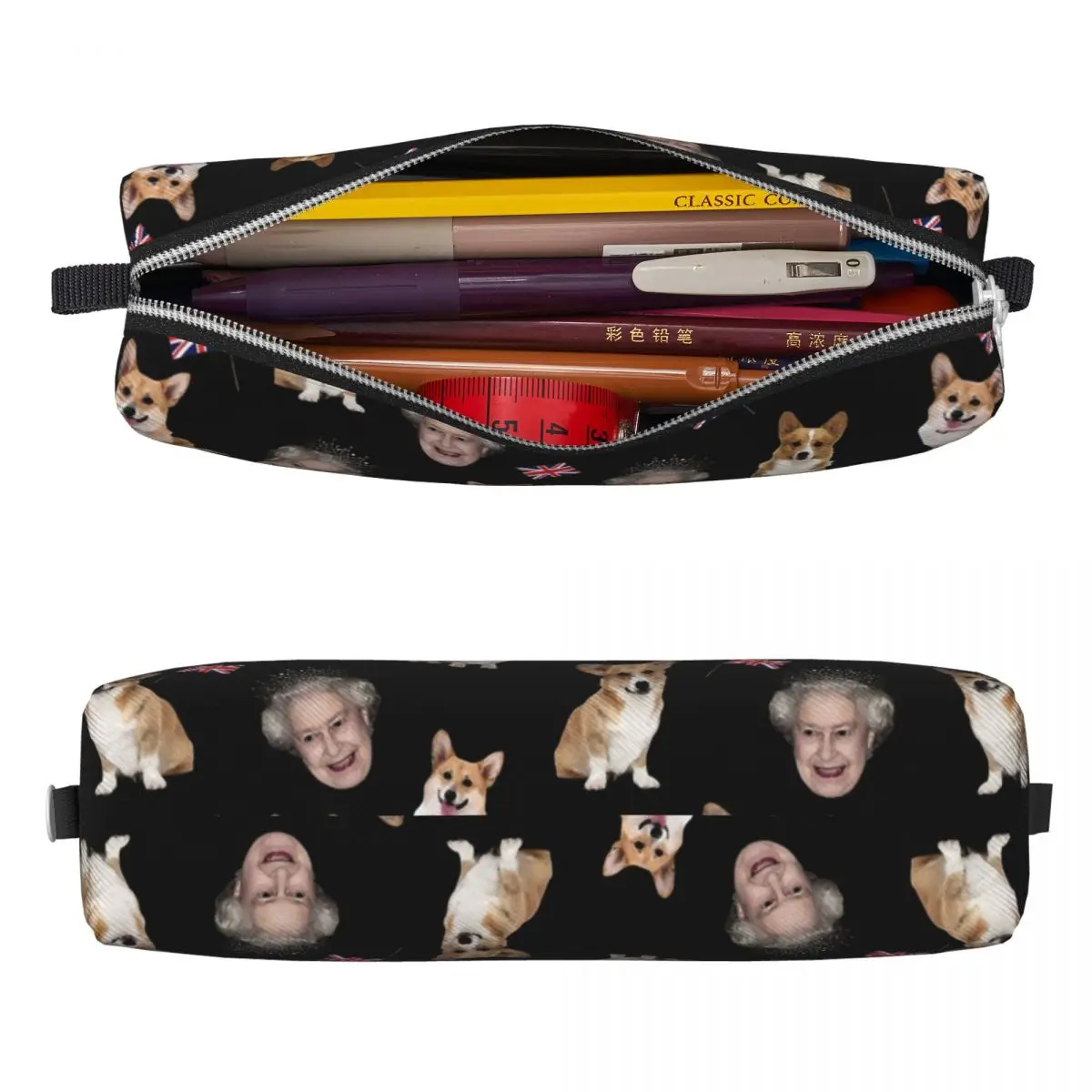 Queen Elizabeth And Corgis Pencil Case Dog Lover Pen Holder Bags Girl Boy Large Storage Students School Gifts Pencilcases