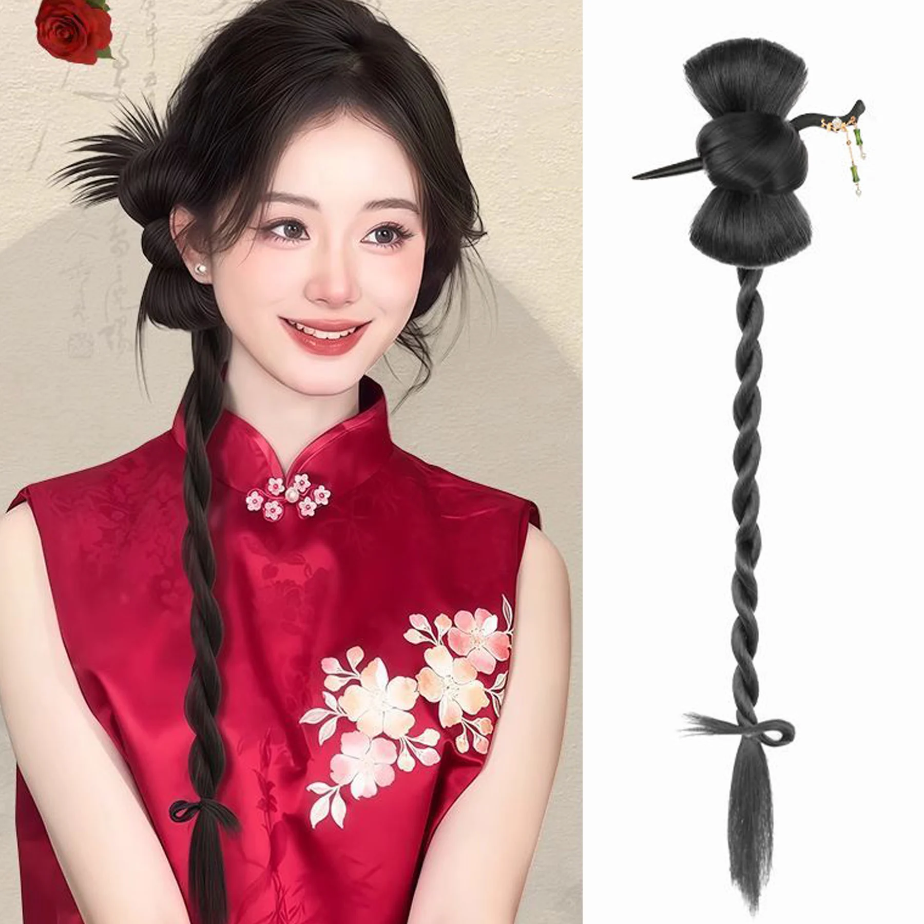 

Synthetic New Chinese Style Claw Clip Long Curly Ponytail Natural Fluffy Can Be Tied Ancient Style Hanfu Cheongsam Ponytail Wig