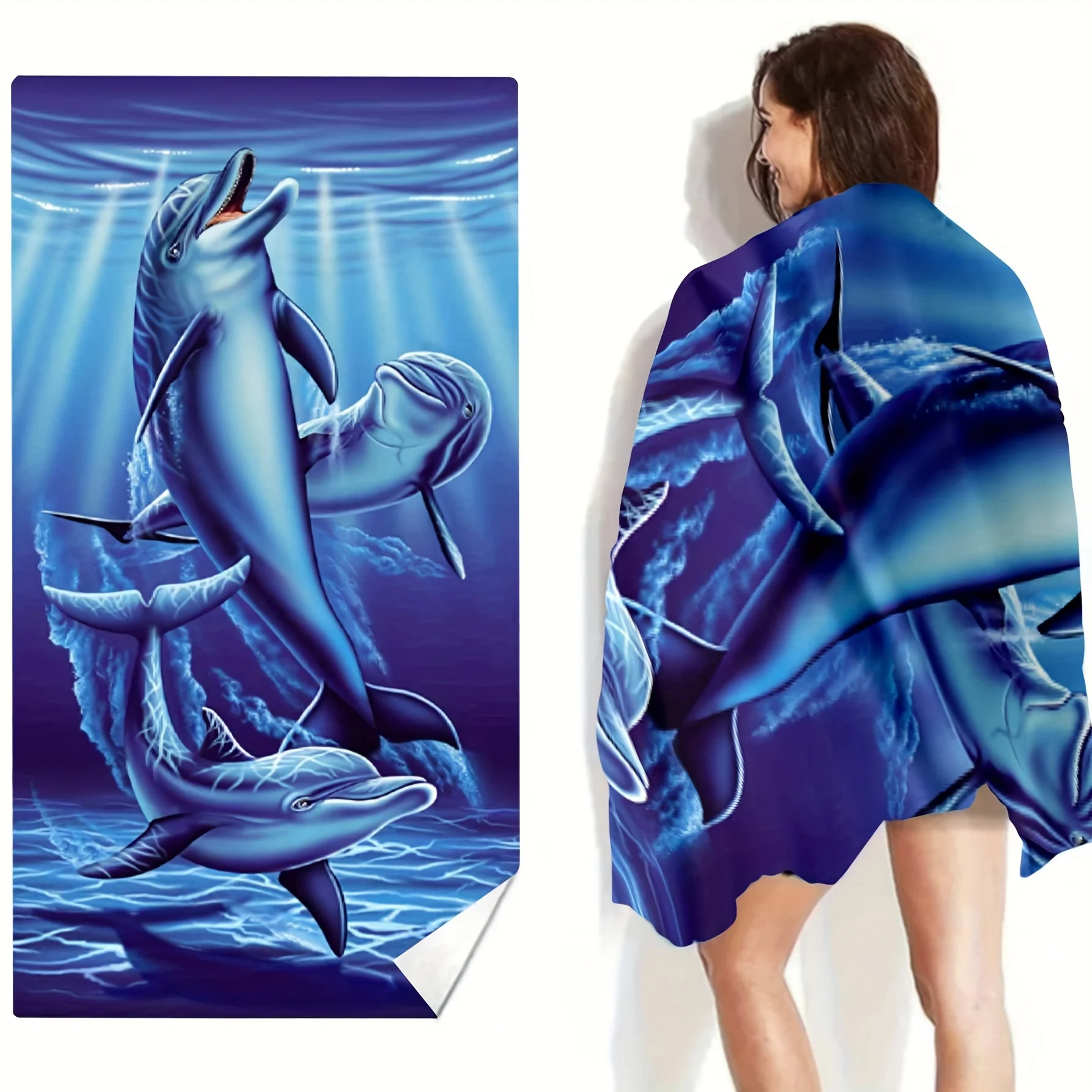 Dolphin Print Beach Towel Quick Dry Sand Free Oversized Bath Towel for Pool Travel Summer Vacation Ocean Lover Unisex
