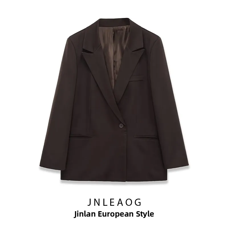 

Faionable Loose Double-Breasted Suit Jaet Women's Autumn New Sle JNLEAOG Busin Long Sve Polyester Coat