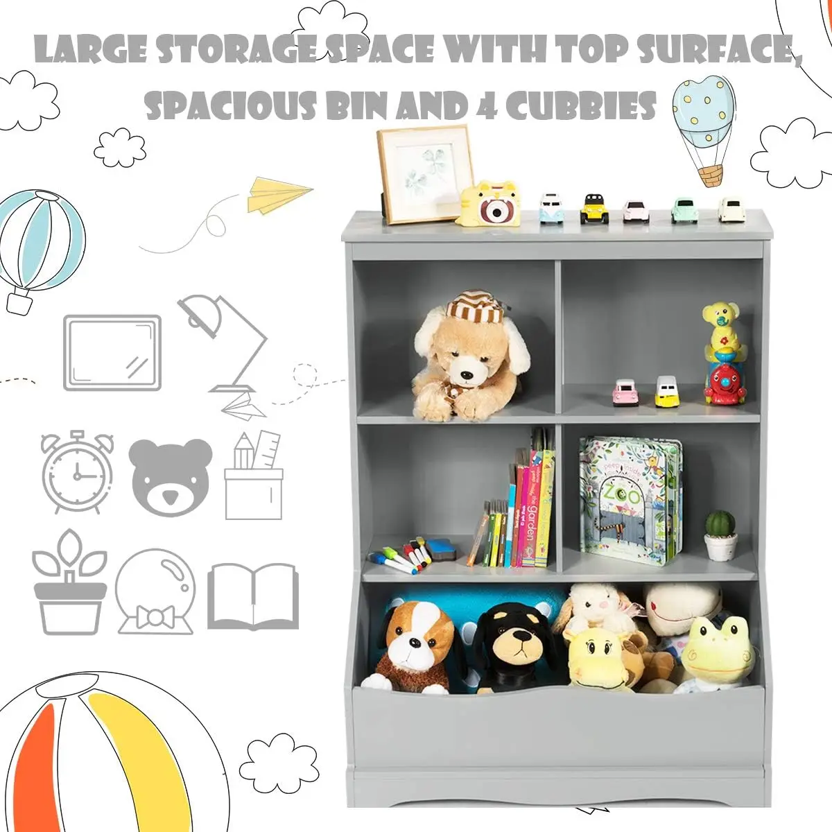 Storage Cabinet, Cubby Toy Organizer, 3 Shelf 4 Cube Units, Storage Bins Cubbies for Kids' Collections, Kids Bookshelf a