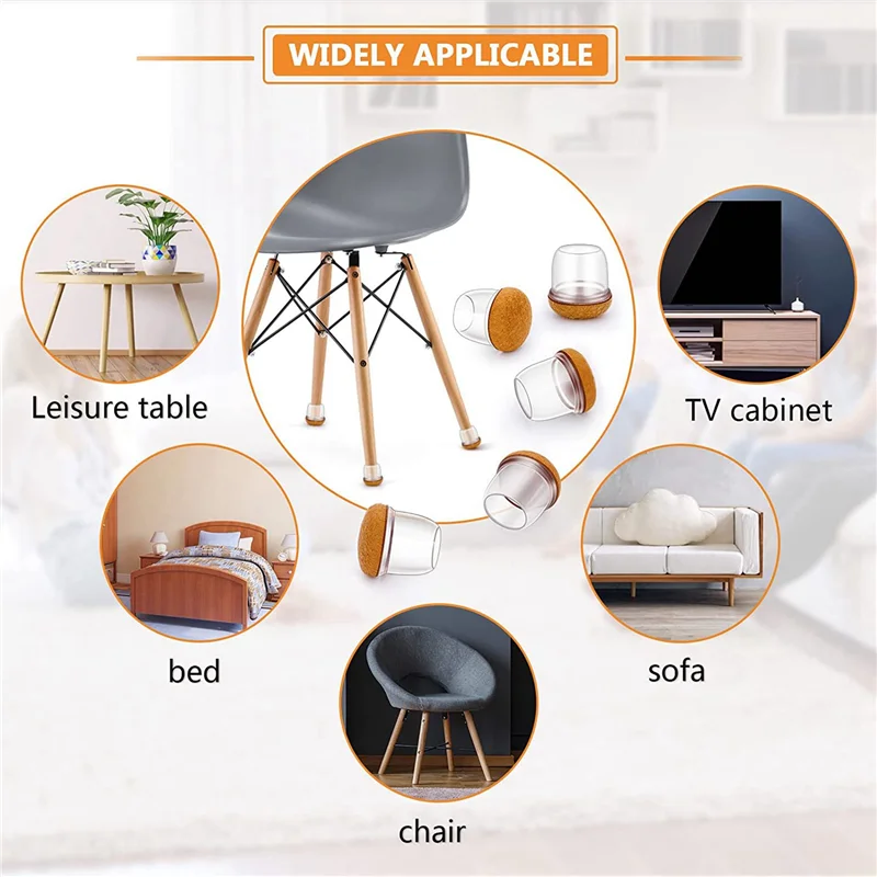 หมวกป้องกันสําหรับขาเก้าอี้ แพ็ค 32 ชิ้น ฝาครอบขาเก้าอี้ซิลิโคนทรงกลมพร้อมแผ่นสักหลาด โต๊ะและเก้าอี้ (14-19 มม.) -ABQU