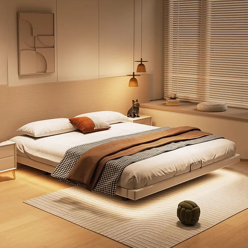 Modern Minimalist Floating Bed Iron Platform Frame Queen King Size Metal Bedroom Furniture for Master Bedroom Dorm Rental House