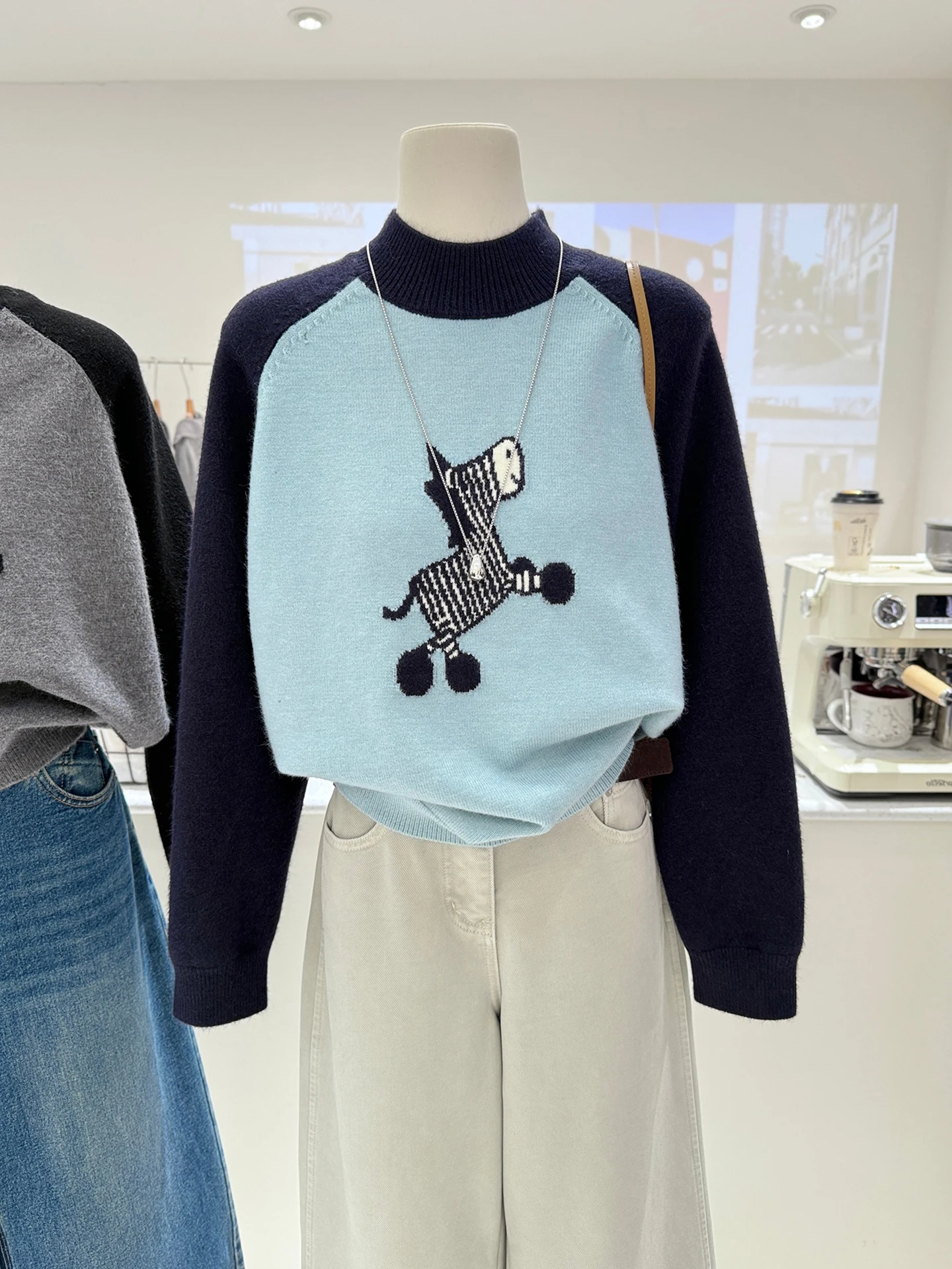 

Trendy Long Sve Knitted Sweater Commute Versatile Camere Color Blo Design Women's Faion Winter 2025 Poetic Lin Brand