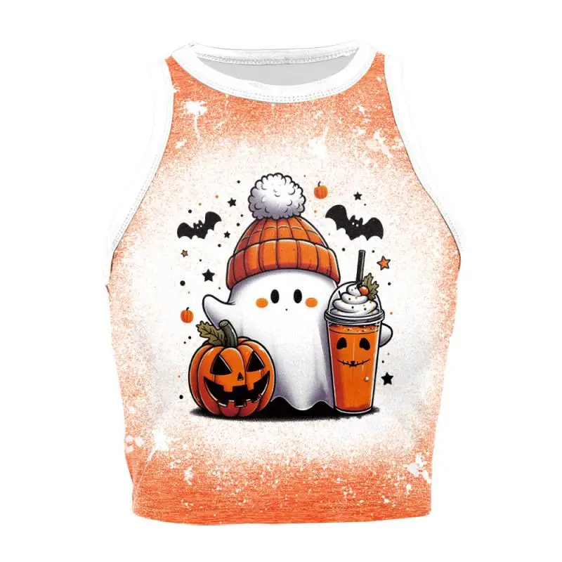 Nadanbao Damen-Crop-Top mit Geister-Kürbis-Print, kurze Weste mit Rosen-Totenkopf-Muster, sexy, schmales, ärmelloses Hemd, Halloween-Party-Top – Detail 38