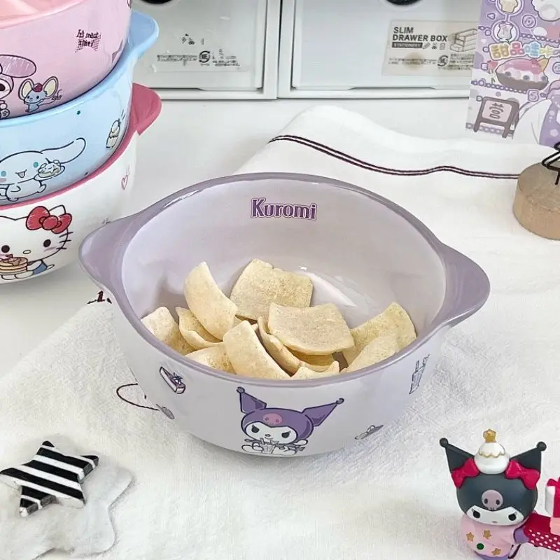 Милый мультфильм Sanrio Kuromi Моя мелодия Керамическая миска для риса Детская анимация Kawaii посуда миска подарок на день рождения оптом