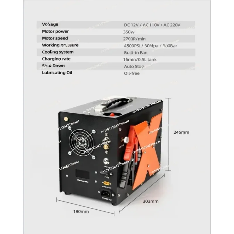 

apply to Air Compressor, Auto-stop Powered by DC 12V or Home AC 110V/220V, 4500P/30Mpa/300B