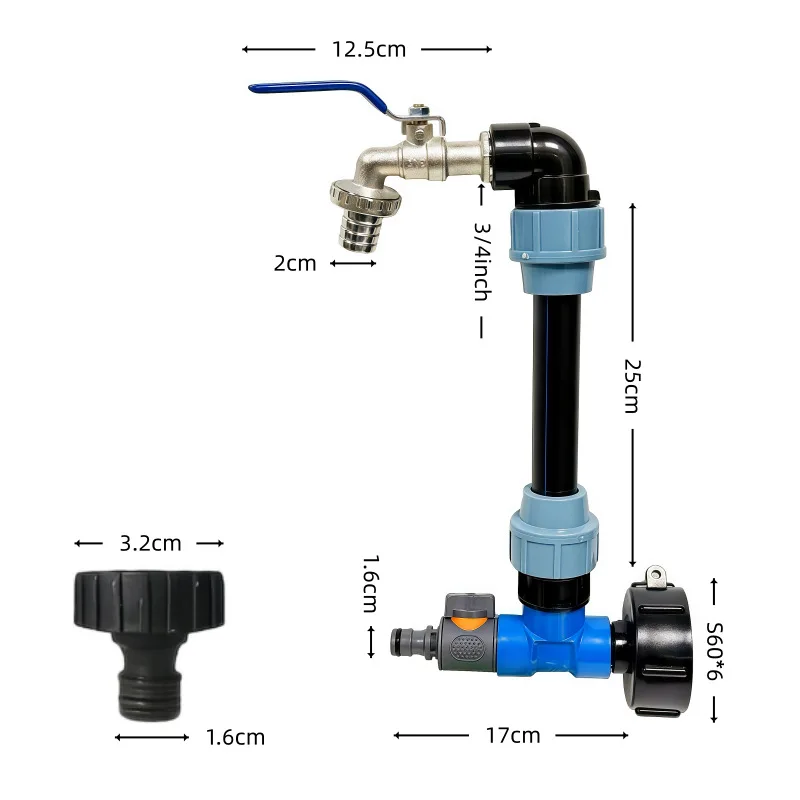 1000L IBC Tank Height Extension Kit - T Connector Quick Coupling Dual Outlet Faucet Riser Set