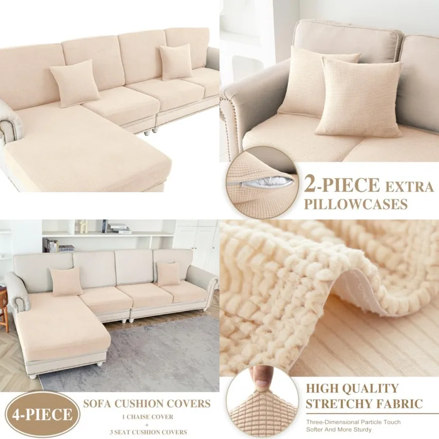 

Couch Cushion s for Sectional Sofa L Shape Washable Separate Seat Couch Stretch Sofa Slips with 2 Pcs Pillowcases 3 Seater + 1