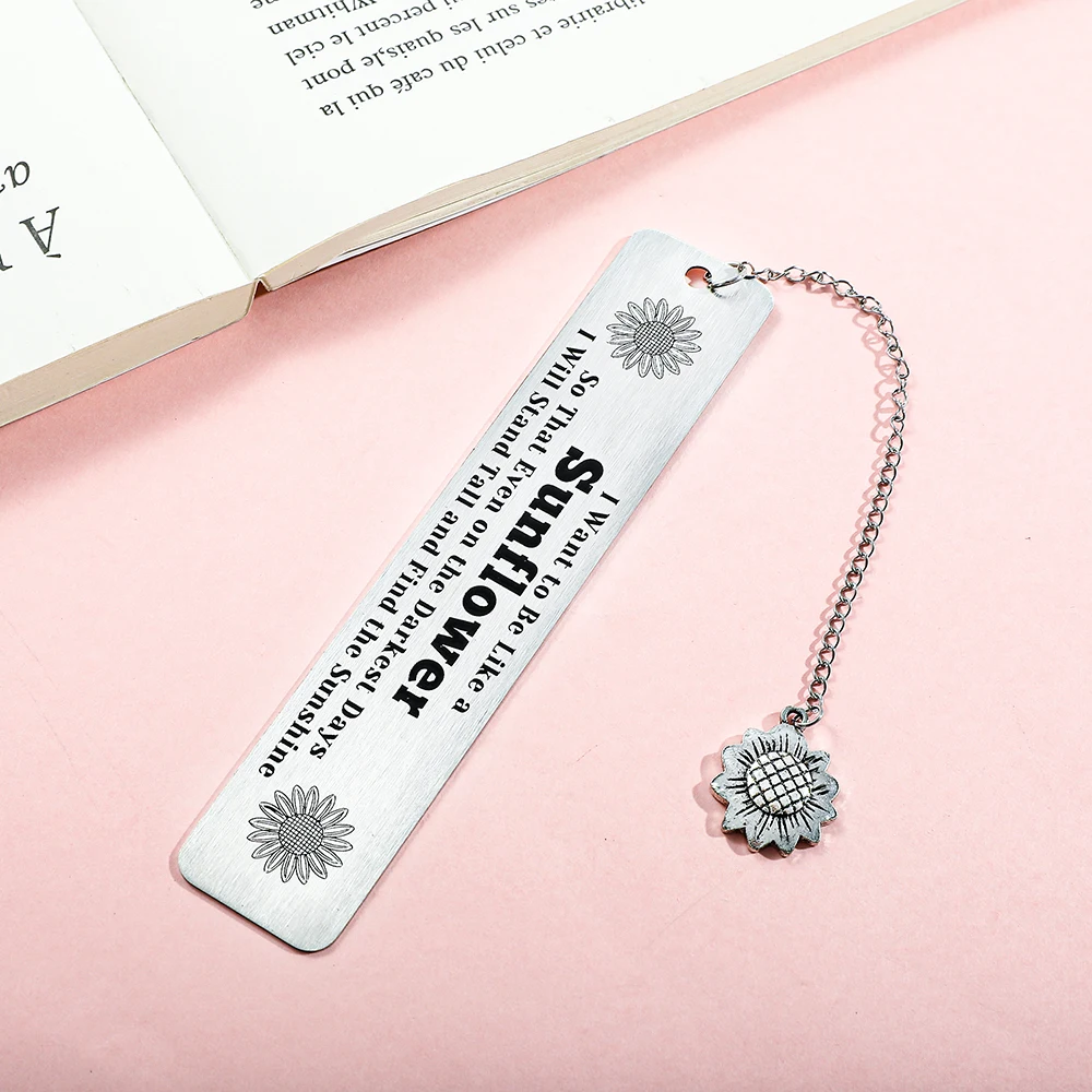 Sunflower text bookmark - full of sunshine, hope, stainless steel bookmark with pendant, a thoughtful gift for bookworms reading