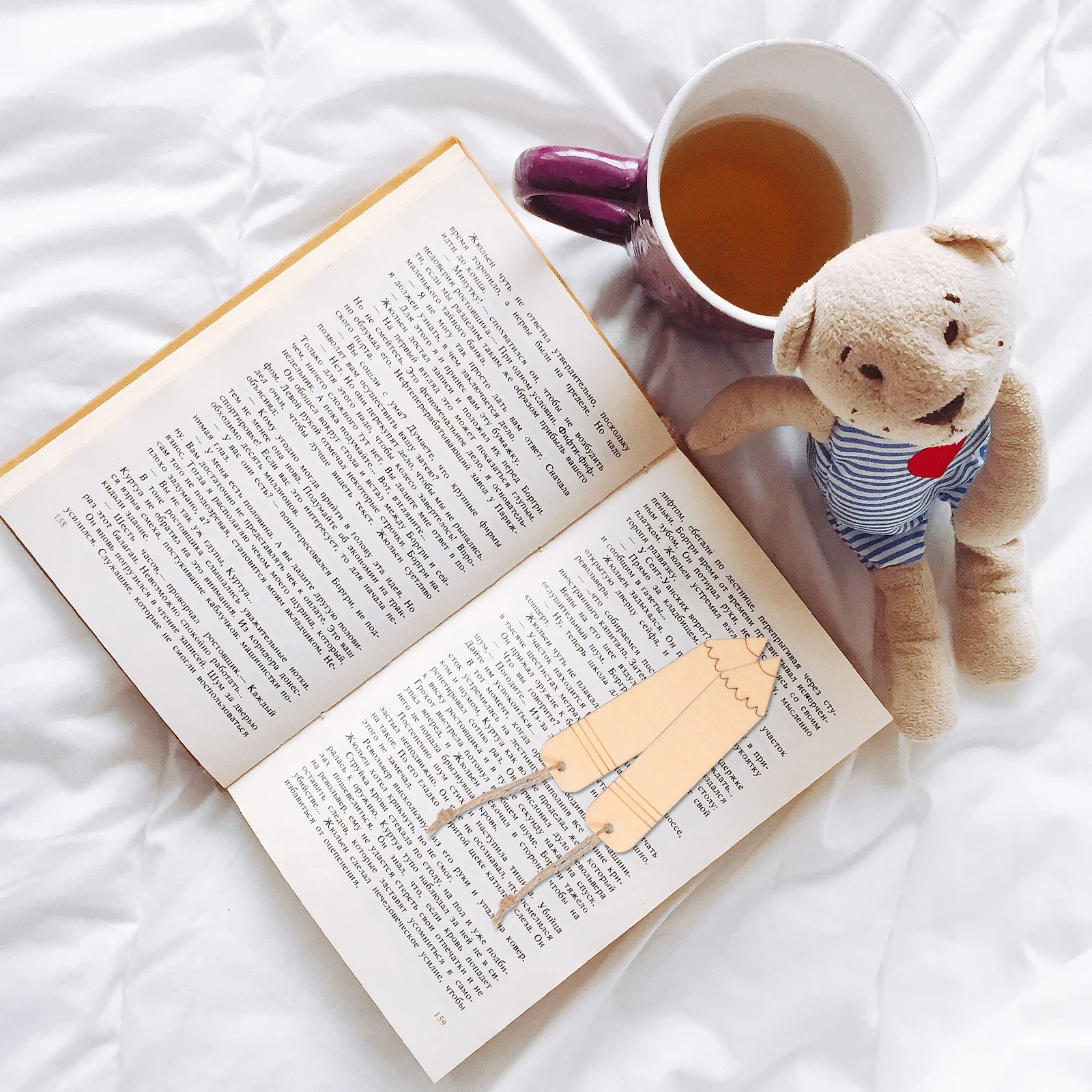 

10pcs Wooden Bookmarks Blank Unpainted DIY Book Tag Reading Marker Crafts Hemp Rope Hanging Student Supplies Wooden Bookmark