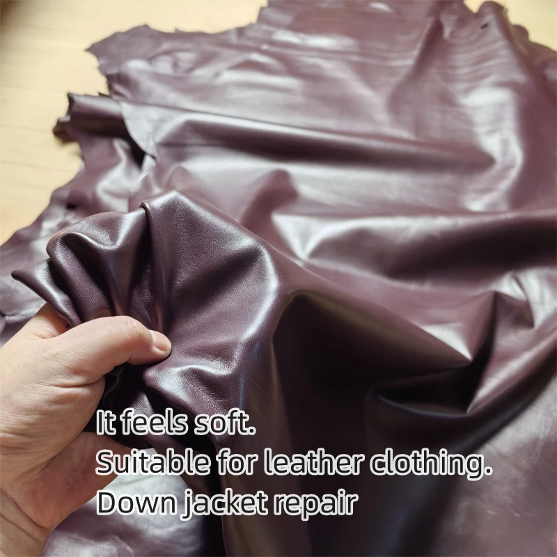0.5/0.6mm Brown Purple Sheepskin. First Layer Leather. Real Leather Fabric. Handmade DIY For Down Jacket Repair. Whole Sheepskin