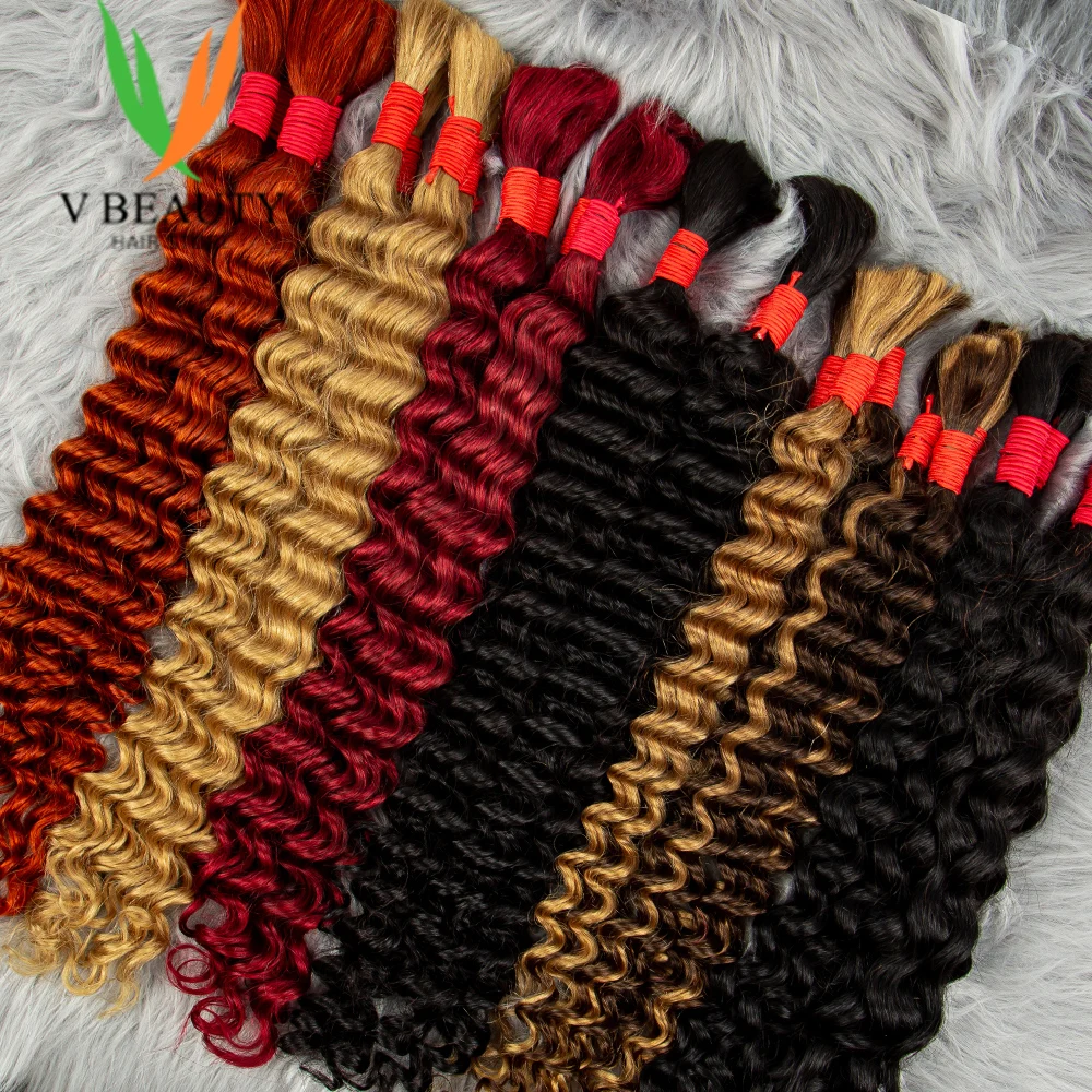 

V Beauty Wet and Wavy Braiding Hair Deep Wave Bulk Hair Bundles for Braiding 200g Two Bundle P4/27 Color Human Hair Extension