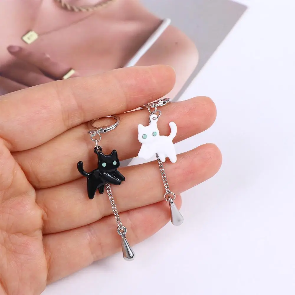 Elements Tassels Gemstone Oil Drops Asymmetrical Cat Earrings Korean Style Earrings Women's Accessories Kitten Stud Earrings