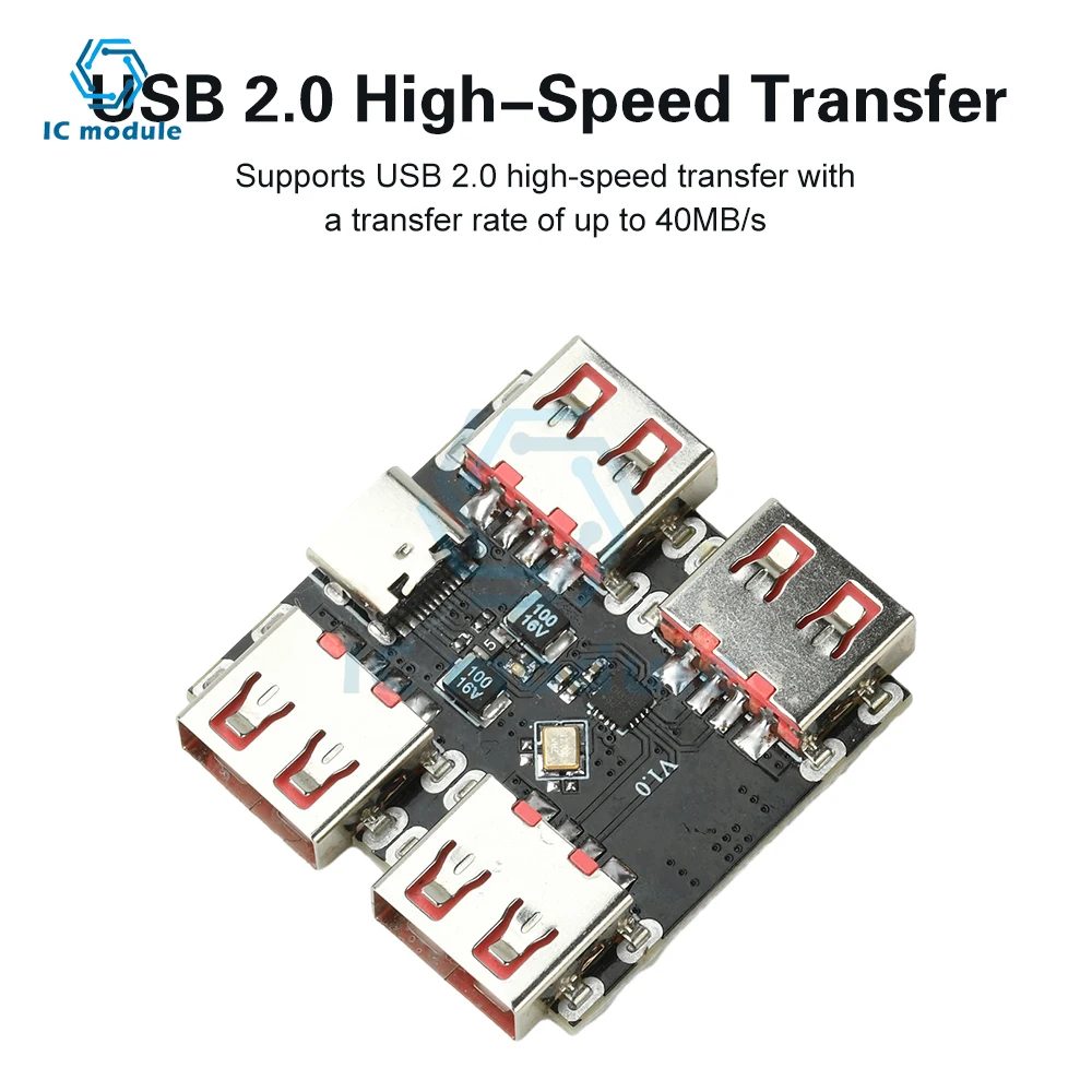 XL334P4 USB 2.0 4-Port Hub وحدة تحكم USB 2.0 إلى 4-قناة الفاصل USB-HUB Type-C موسع مجلس 40 برميل/الثانية