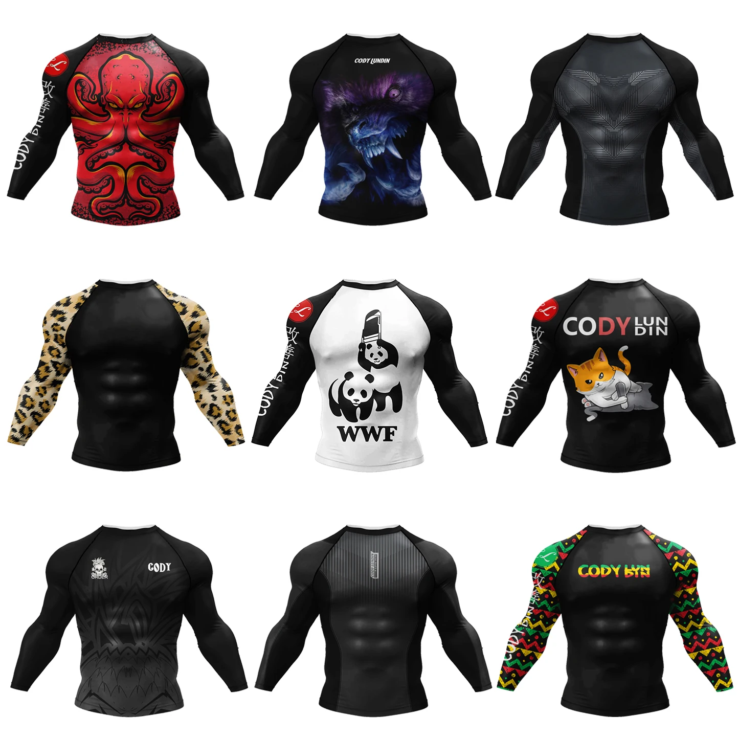 Custom Hot Sale Cody Lundin Wrestling BJJ Jiu Jitsu Rash Guard For Men 3D Sublimation Tattoo Tight Long Sleeve kickBoxing Jersey